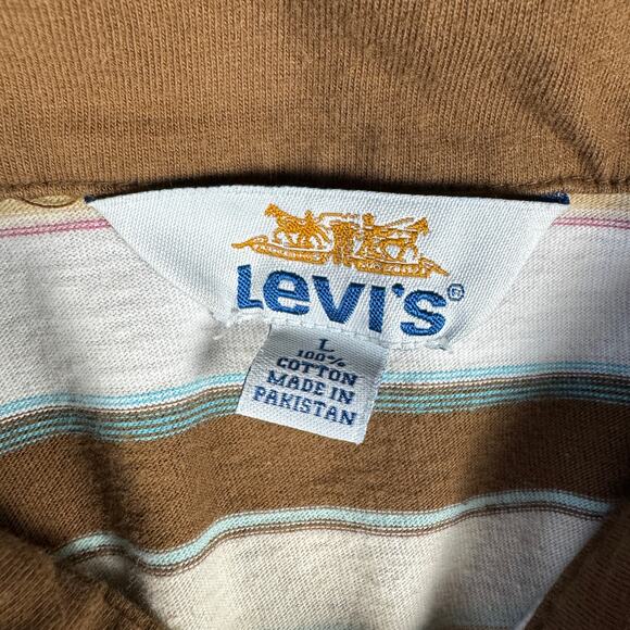 Vintage Levi’s‎ Polo Shirt Men’s Large Brown White Striped Y2K Made in Pakistan - Picture 6 of 10